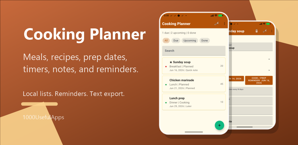 Cooking Planner app screen