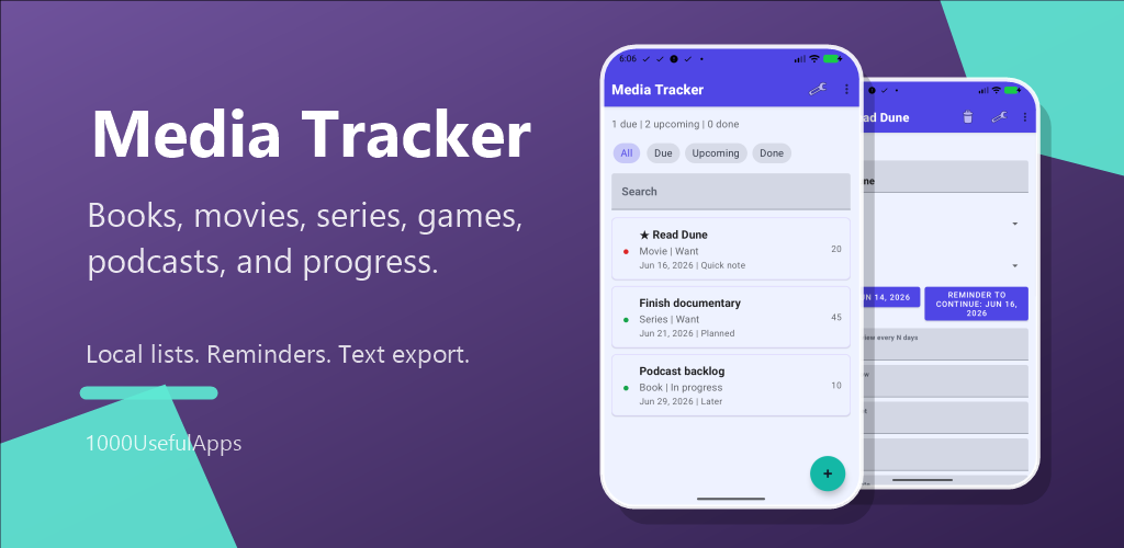 Media Tracker app screen